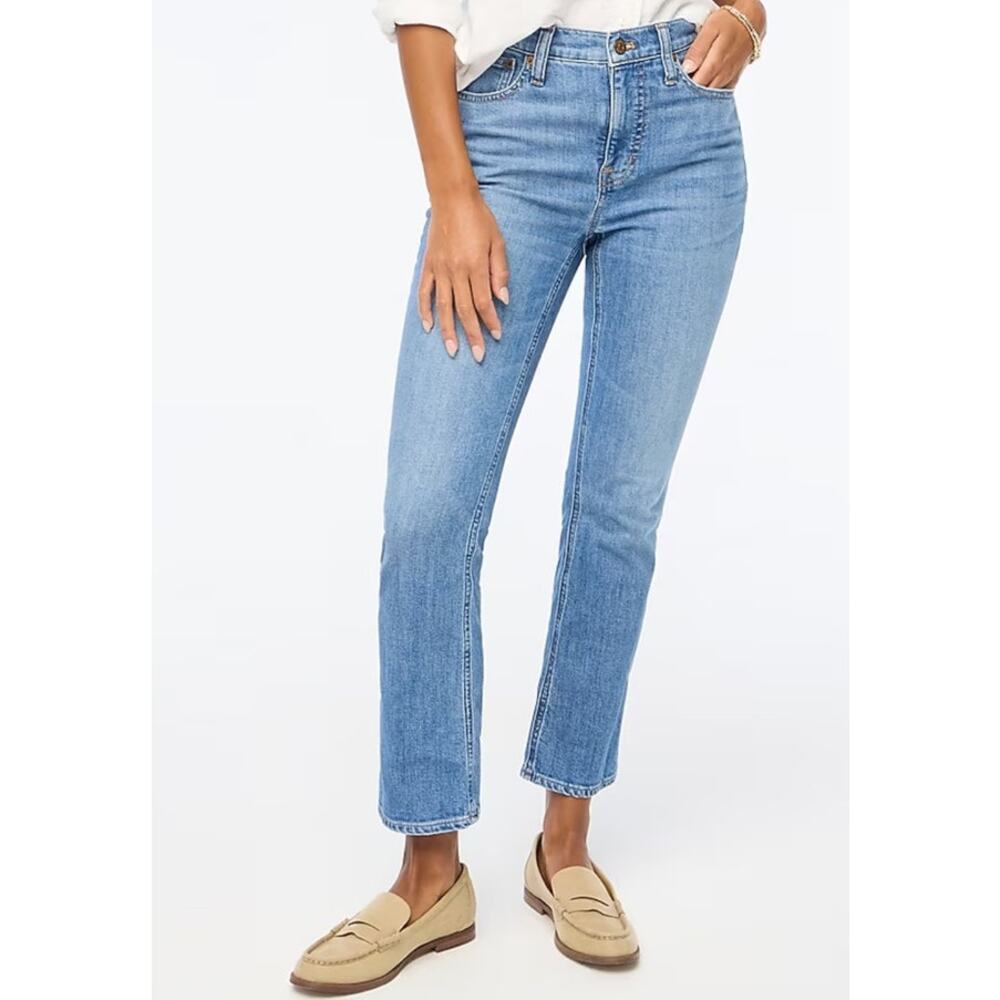 NWT J.Crew Flare Crop Mid-Rise Jean in All-Day Stretch Blue Pebble Wash Size 27‎